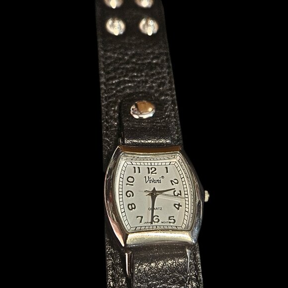 Premier Designs Vivani Black Leather Studded Wrap Watch (NWOT – Needs Battery) - Picture 4 of 4